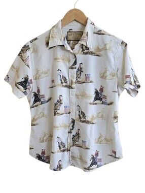 Bit & Bridle Ladies Cowgirl & Horse Roping Rodeo Button Down Shirt. Size Large